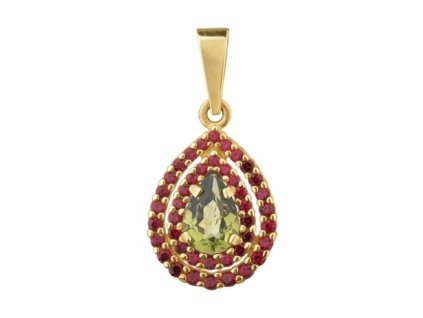 Gold pendant with czech garnet and moldavit