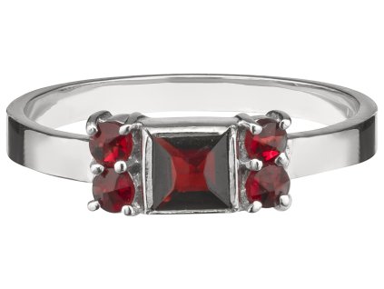 Silver ring with czech garnet, rhodium plated - square                                              