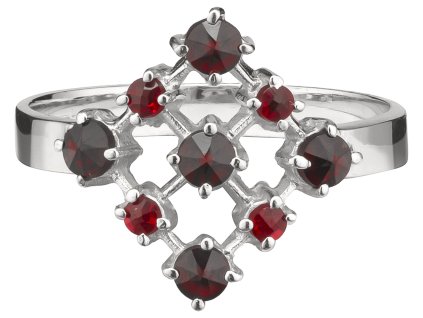 Silver ring with czech garnet, rhodium plated - square                                              