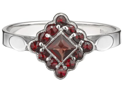 Silver ring with czech garnet, rhodium plated - square                                              