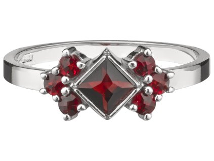 Silver ring with czech garnet, rhodium plated - square                                              