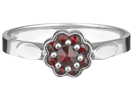 Silver ring with czech garnet, rhodium plated - flower                                              