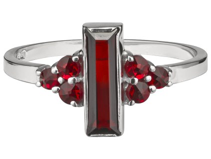 Silver ring with czech garnet, rhodium plated - rectangle                                           