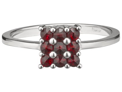 Silver ring with czech garnet, rhodium plated - square                                              