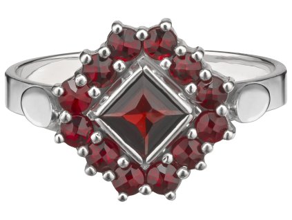 Silver ring with czech garnet, rhodium plated - square                                              