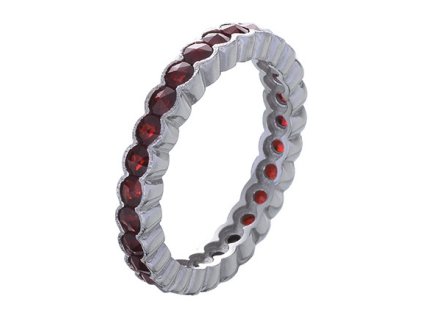Silver ring with czech garnet, rhodium plated - line                                                