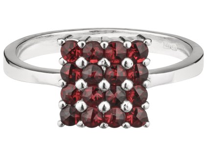 Silver ring with czech garnet, rhodium plated - square                                              