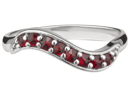 Silver ring with czech garnet, rhodium plated - wave                                                