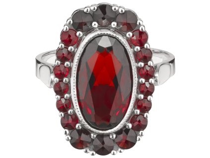 Silver ring with czech garnet, rhodium plated - oval                                                