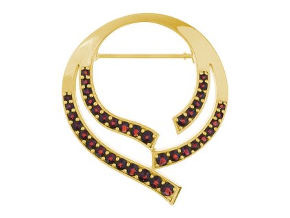 Silver brooch with czech garnet, gold plated - circle                                               
