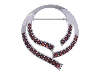 Silver brooch with czech garnet, rhodium plated - circle                                            