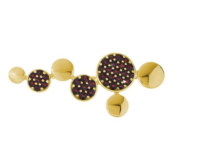 Silver brooch with czech garnet, gold plated - circle                                               