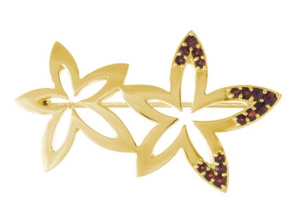 Silver brooch with czech garnet, gold plated - flower                                               