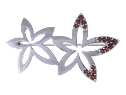 Silver brooch with czech garnet, rhodium plated - flower                                            