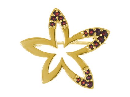 Silver brooch with czech garnet, gold plated - flower                                               