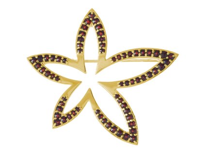 Silver brooch with czech garnet, gold plated - flower                                               
