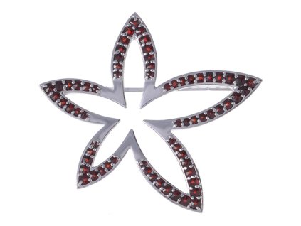 Silver brooch with czech garnet, rhodium plated - flower                                            