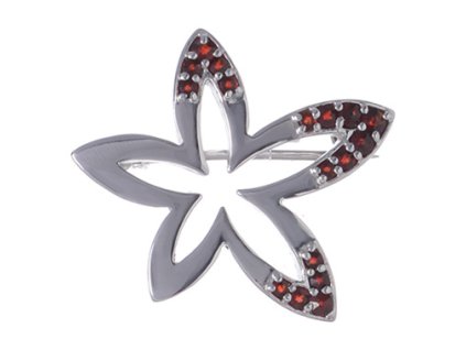 Silver brooch with czech garnet, rhodium plated - flower                                            