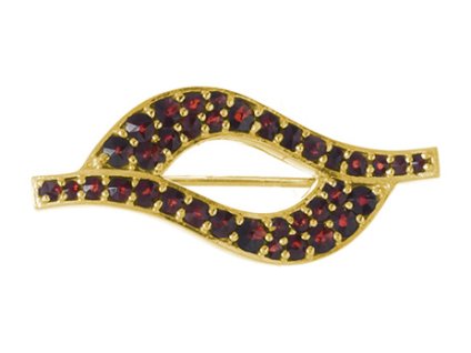 Silver brooch with czech garnet, gold plated - wave                                                 
