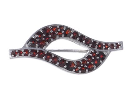 Silver brooch with czech garnet, rhodium plated - wave                                              