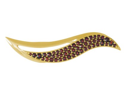 Silver brooch with czech garnet, gold plated - wave                                                 