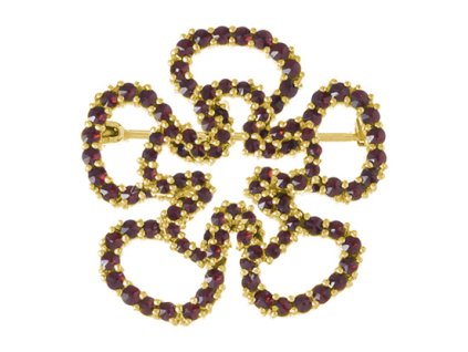 Silver brooch with czech garnet, gold plated - flower                                               