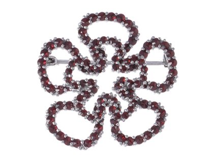 Silver brooch with czech garnet, rhodium plated - flower                                            