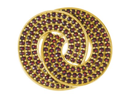 Silver brooch with czech garnet, gold plated - knot                                                 