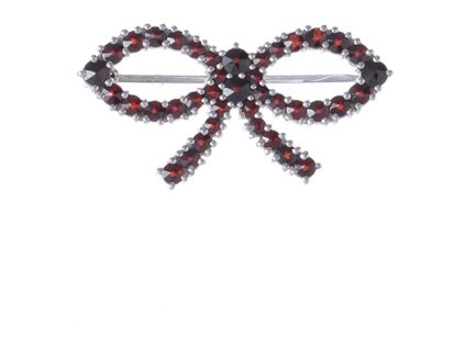 Silver brooch with czech garnet, rhodium plated - bow                                               
