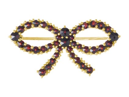 Silver brooch with czech garnet, gold plated - bow                                                  