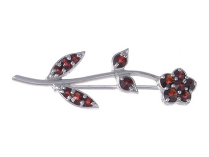 Silver brooch with czech garnet, rhodium plated - flower                                            