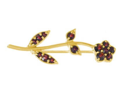 Silver brooch with czech garnet, gold plated - flower                                               
