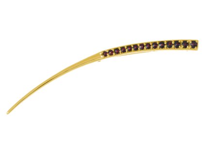 Silver brooch with czech garnet, gold plated - line                                                 