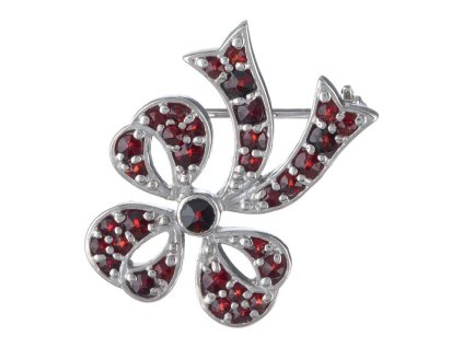 Silver brooch with czech garnet, rhodium plated - bow                                               