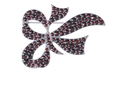 Silver brooch with czech garnet, rhodium plated - bow                                               