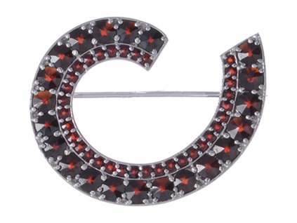Silver brooch with czech garnet, rhodium plated - spiral                                            