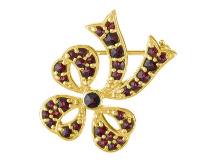 Silver brooch with czech garnet, gold plated - bow                                                  