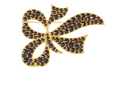 Silver brooch with czech garnet, gold plated - bow                                                  