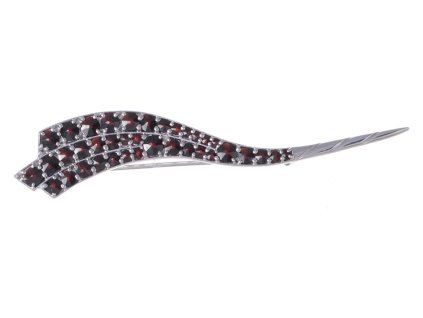 Silver brooch with czech garnet, rhodium plated - wave                                              