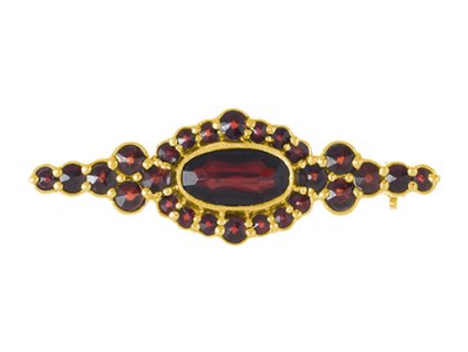Silver brooch with czech garnet, gold plated - oval                                                 