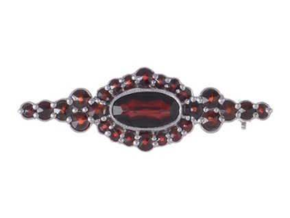 Silver brooch with czech garnet, rhodium plated - oval                                              