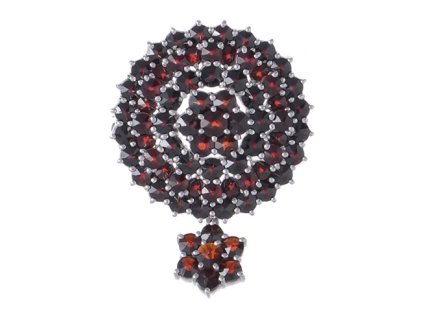 Silver brooch with czech garnet, rhodium plated - circle                                            
