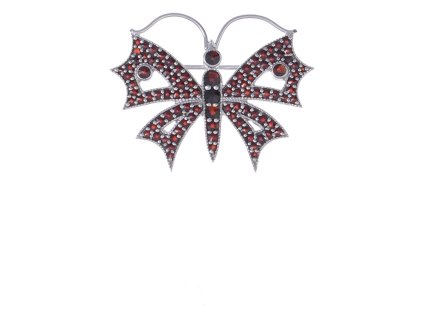 Silver brooch with czech garnet, rhodium plated, animal - butterfly                                 