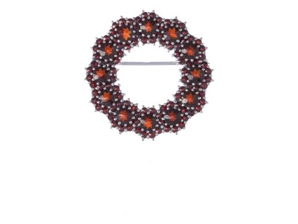 Silver brooch with czech garnet, rhodium plated - circle                                            