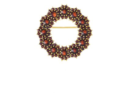 Silver brooch with czech garnet, gold plated - circle                                               