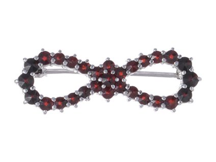 Silver brooch with czech garnet, rhodium plated - bow                                               