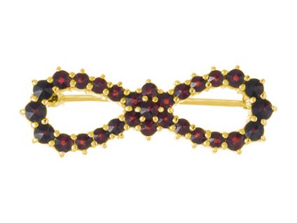 Silver brooch with czech garnet, gold plated - bow                                                  
