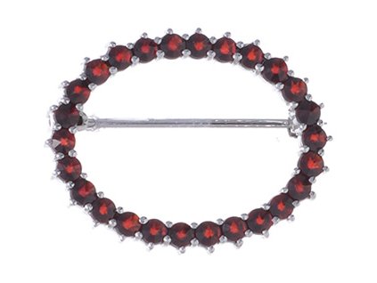 Silver brooch with czech garnet, rhodium plated - oval                                              