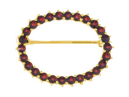 Silver brooch with czech garnet, gold plated - oval                                                 