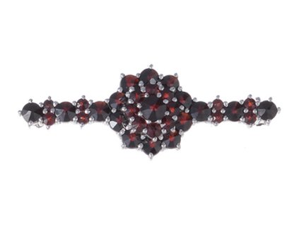 Silver brooch with czech garnet, rhodium plated - flower                                            